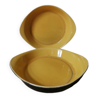Set of 2 vintage yellow and black ear dishes Villeroy and Boch made in Luxembourg barbotine