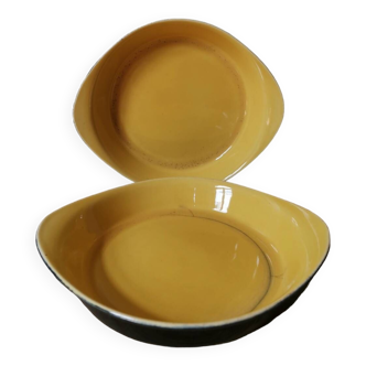 Lot de 2 plat à oreille vintage jaune et noir villeroy et boch made in Luxembourg barbotine