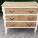 Chest of drawers 3 drawers louis XV style white and raw wood