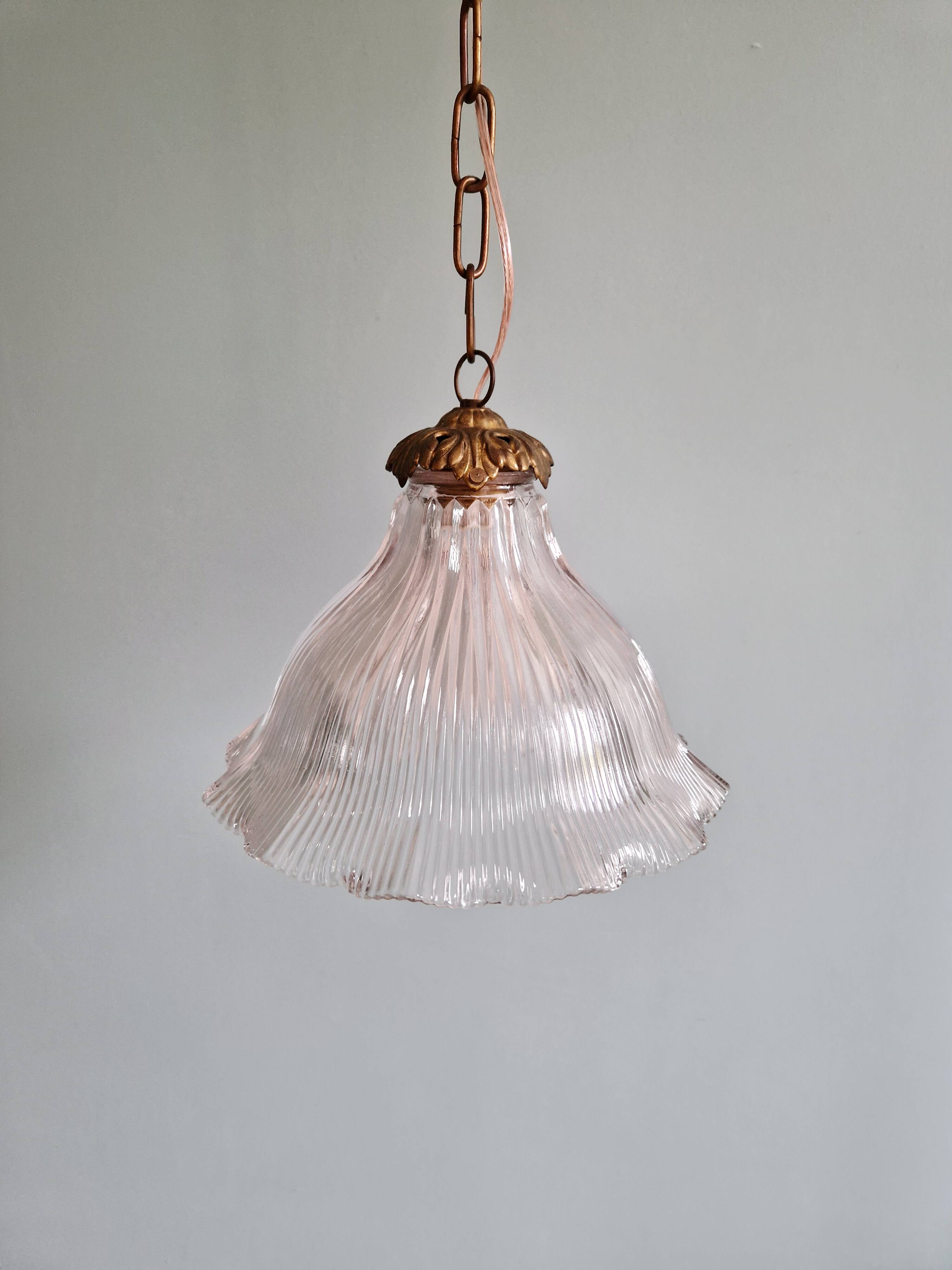 Suspension Holophane in ribbed transparent glass, 1930s