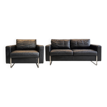Set of (2) mid-century armchairs and a 2-seater sofa.