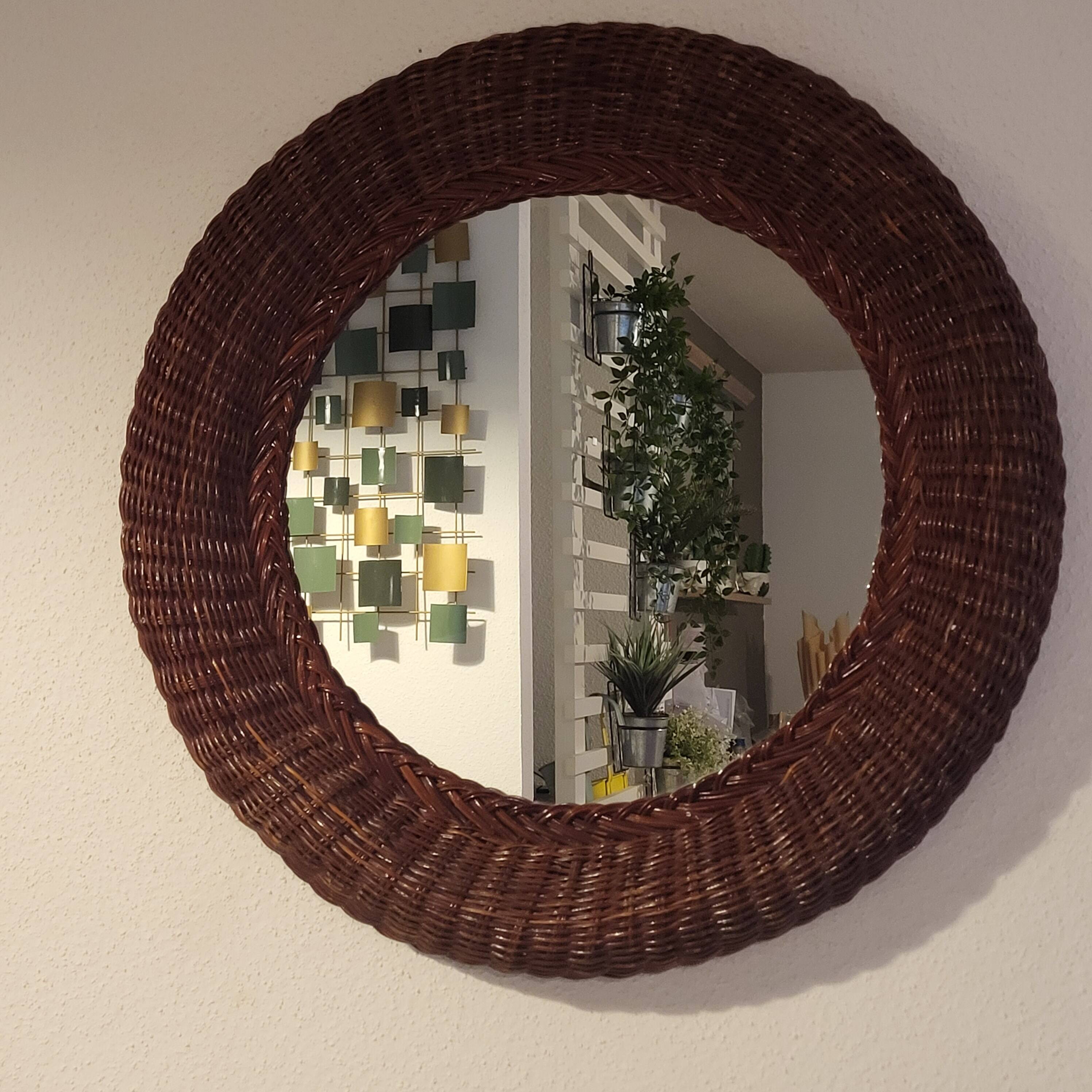 Round woven rattan mirror, 1970