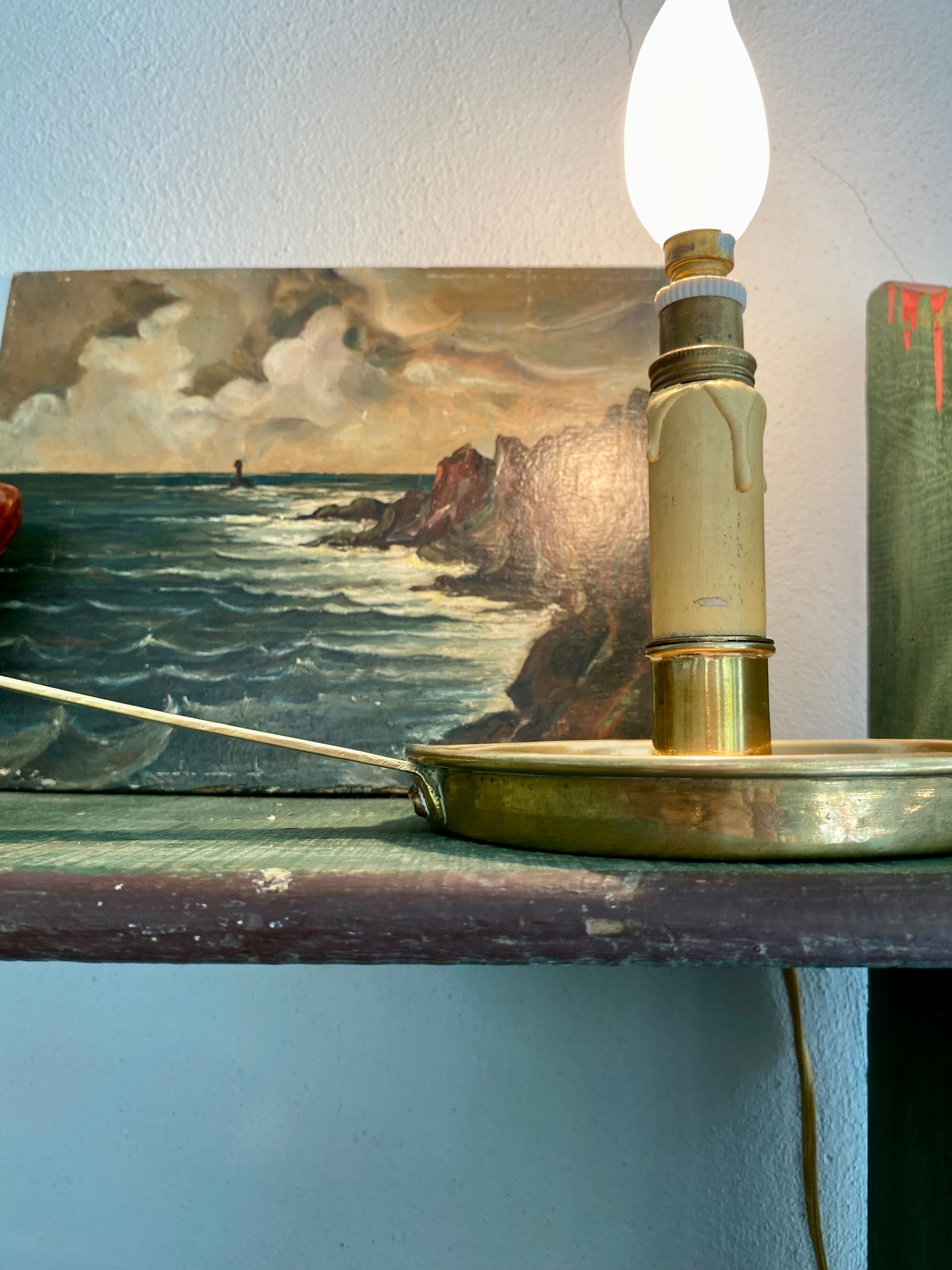 Candlestick lamp, fabric cable, flame bulb