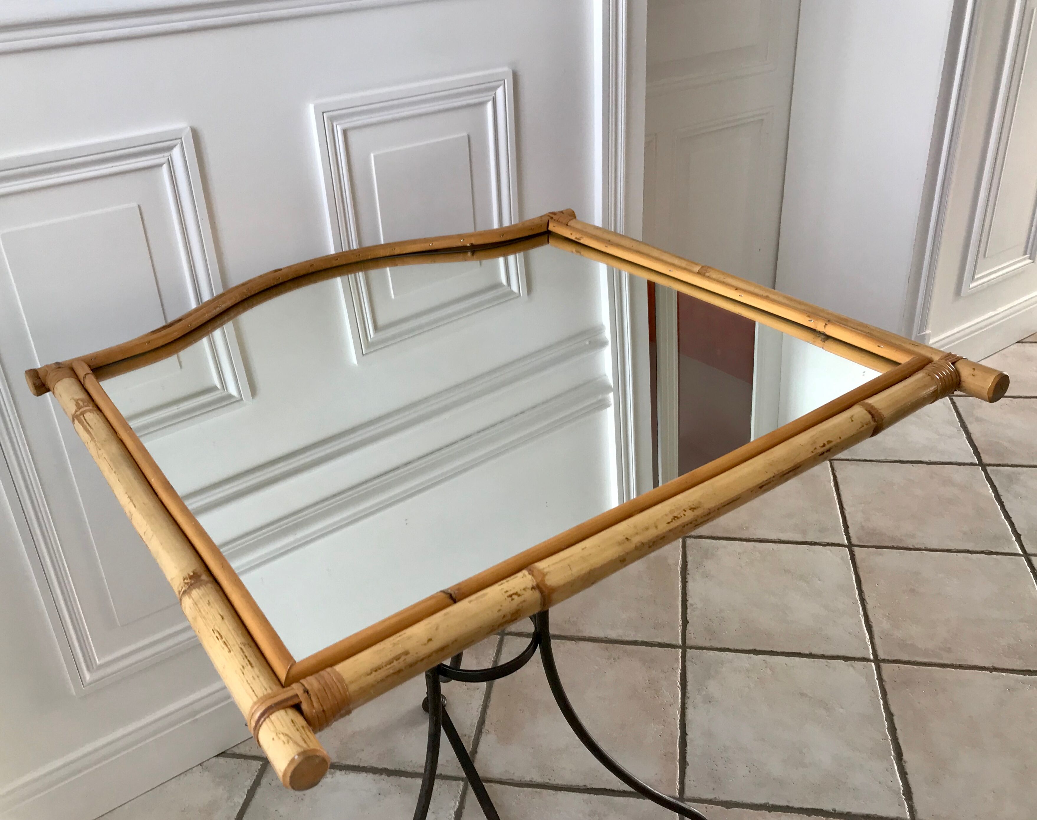Rattan & bamboo mirror 50s