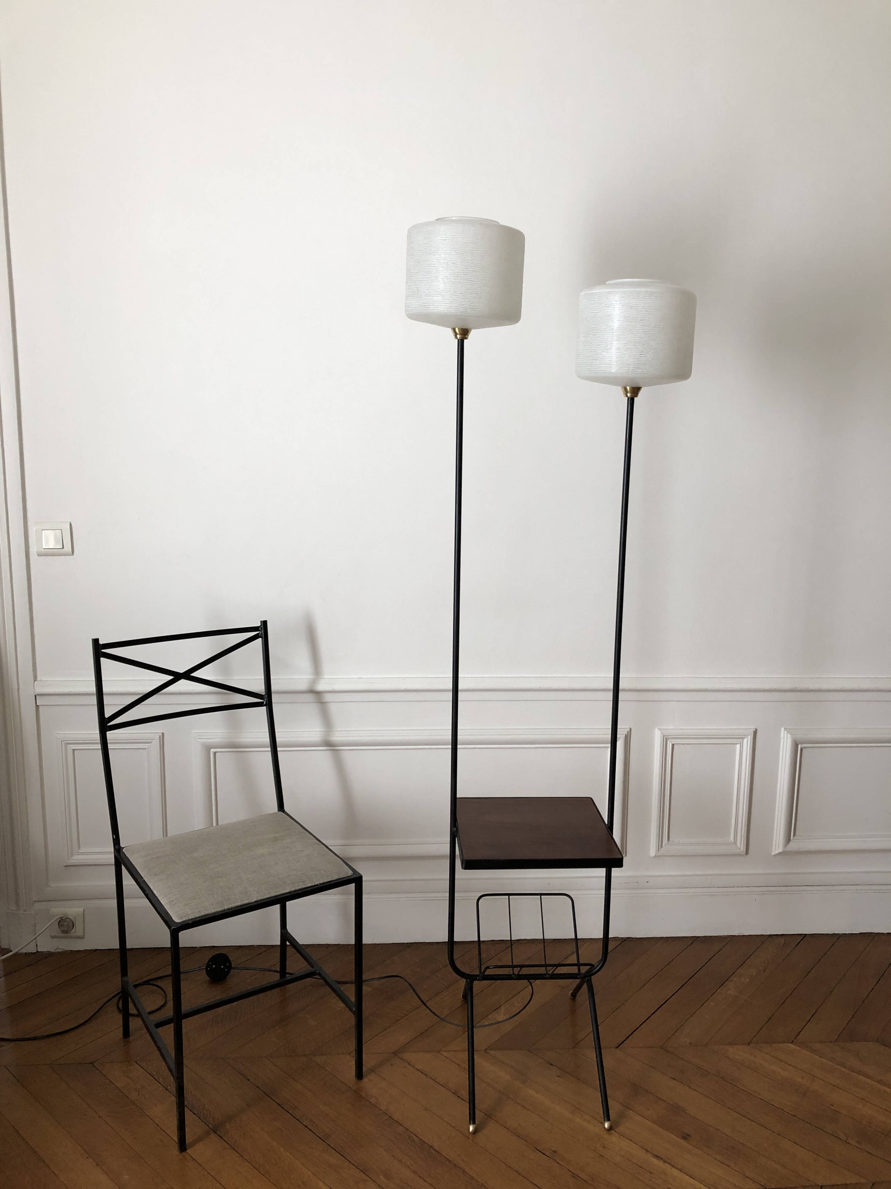 1950s-60s floor lamp with 2 lights - shelf - magazine holder