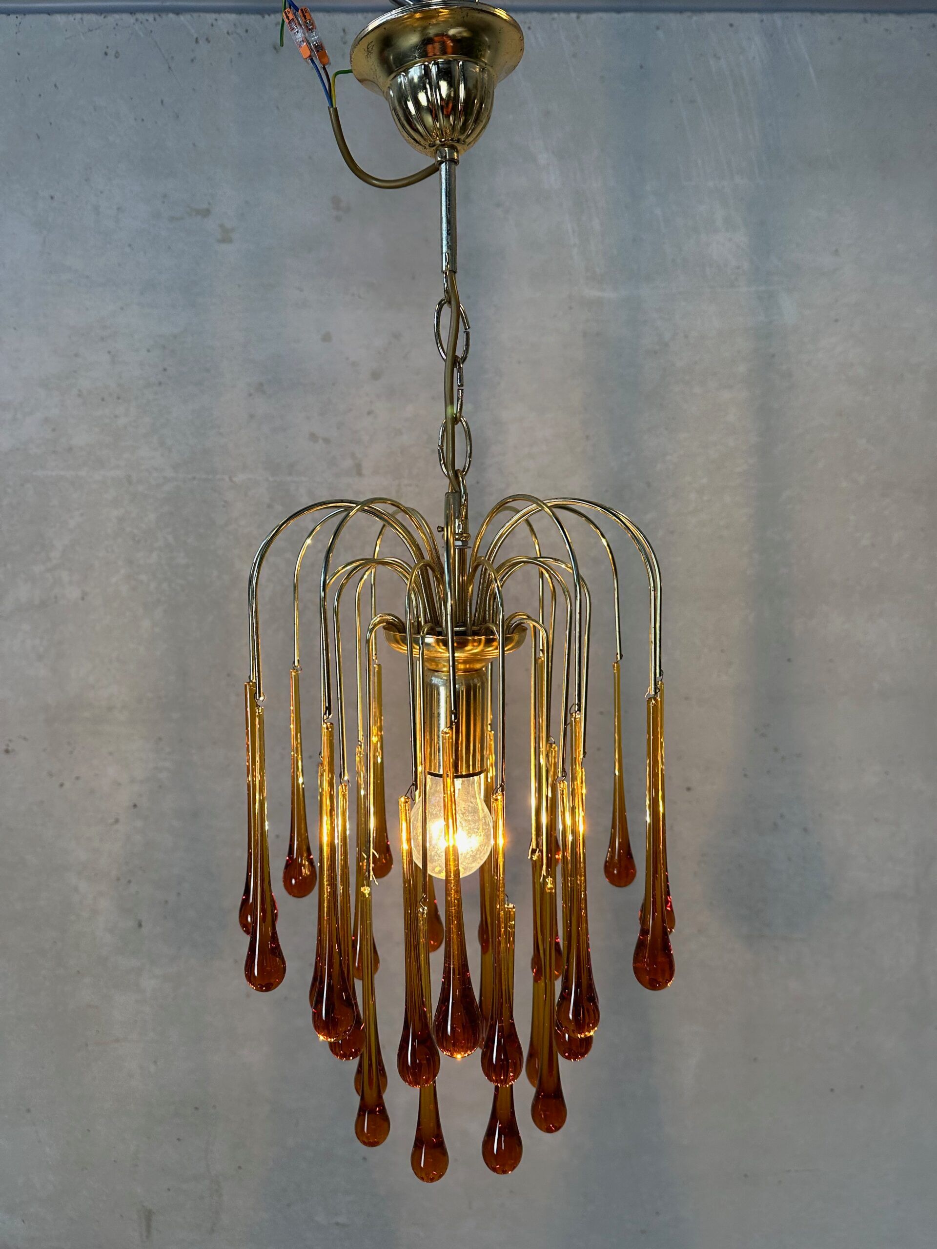 Vintage amber-coloured 'Teardrop' chandelier