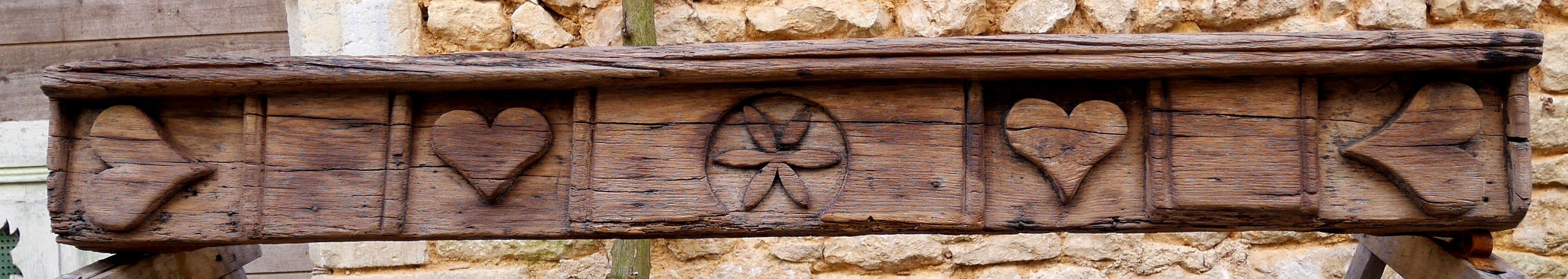 Old pediment beam carved lintel fireplace heart rosette