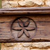 Old pediment beam carved lintel fireplace heart rosette