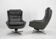 Set of Two Midcentury Swivel Rocking Leather Armchairs, Peem, Finland, 1970s