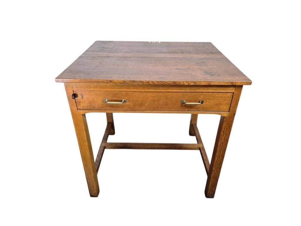 Vintage wooden high table / bar table / laboratory table