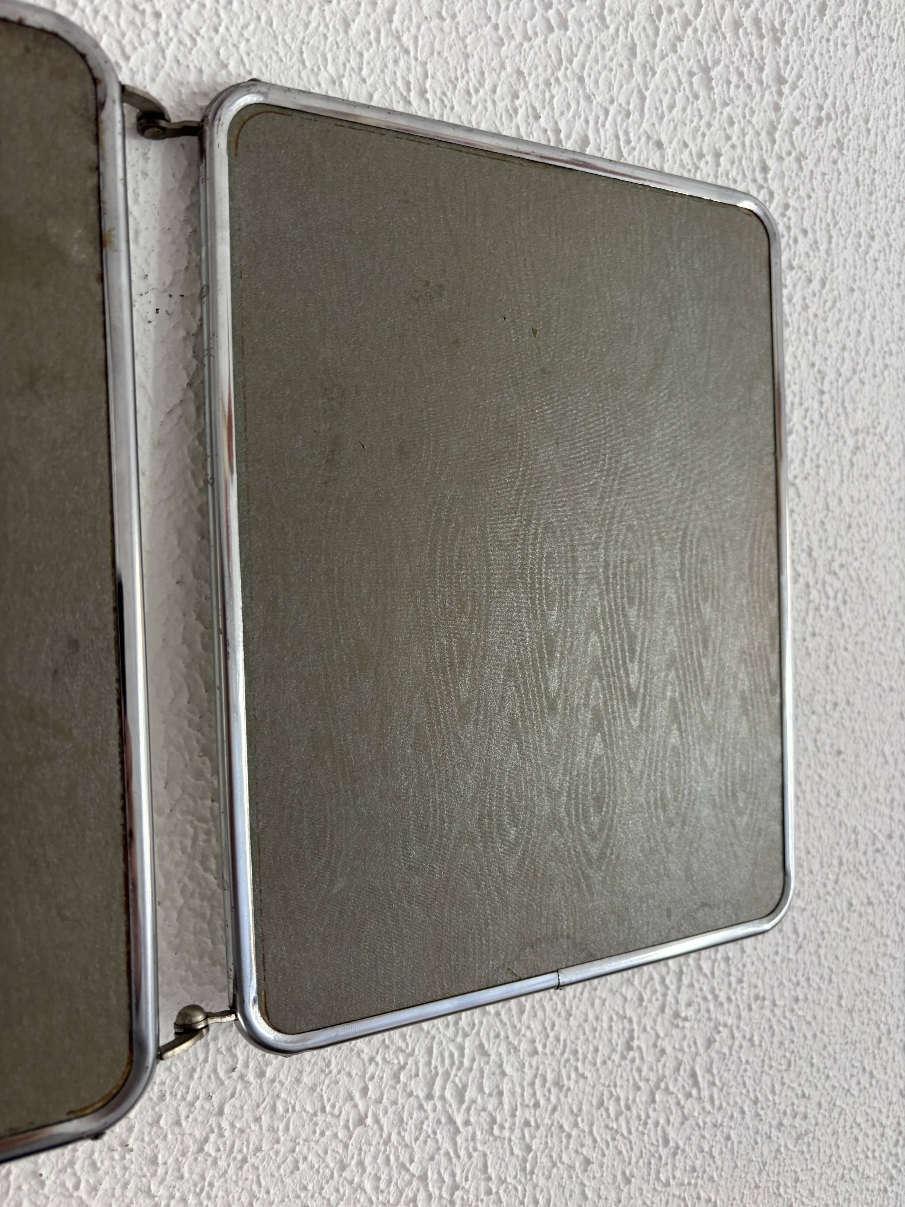 Miroir vintage 1960 triptyque barbier argenté Arpin - 28 x 70 cm
