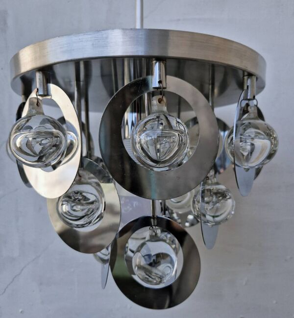 Suspension Vintage • Oscar Torlasco • Stilkronen • Verre & Acier • Murano • Space Age • 1970