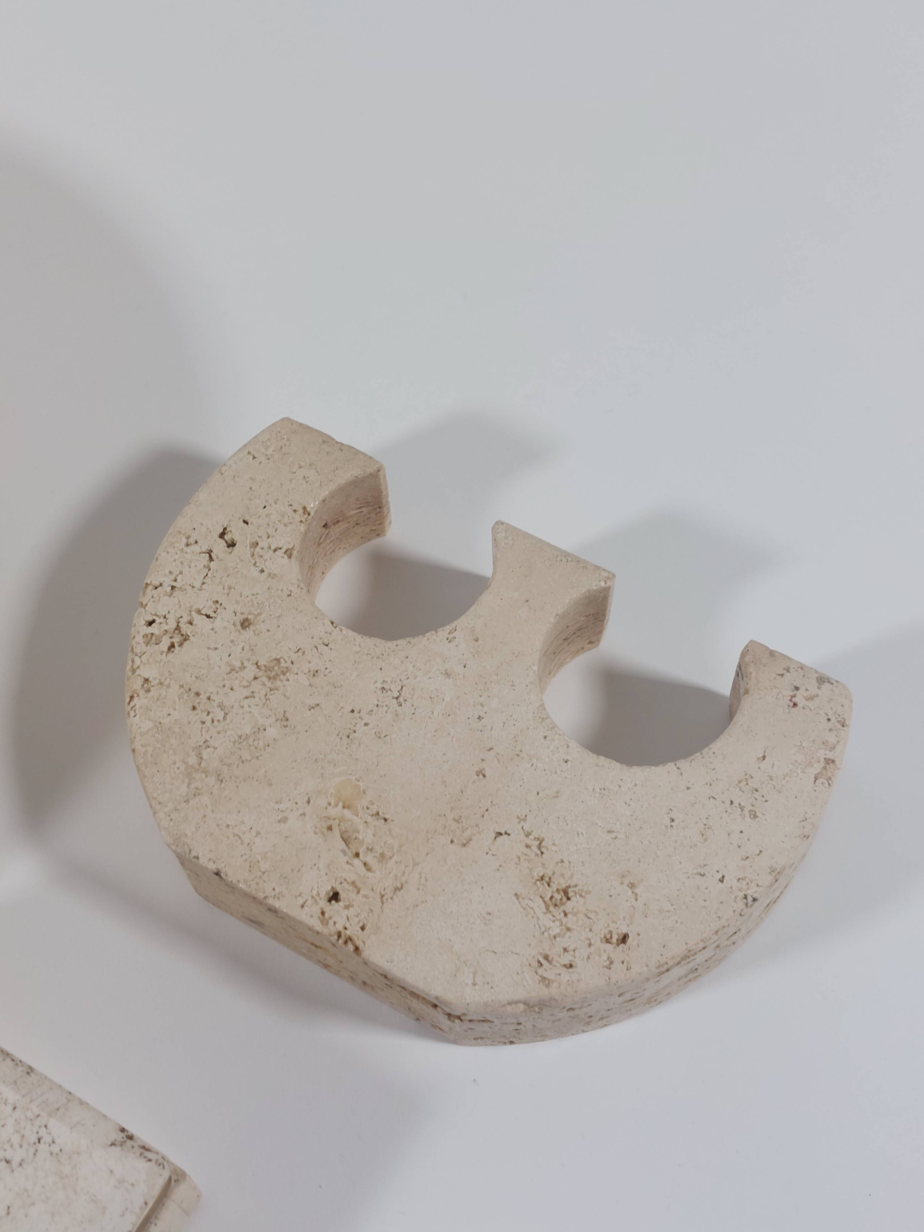 Vintage mid century travertine table set vide poche candleholder ashtray