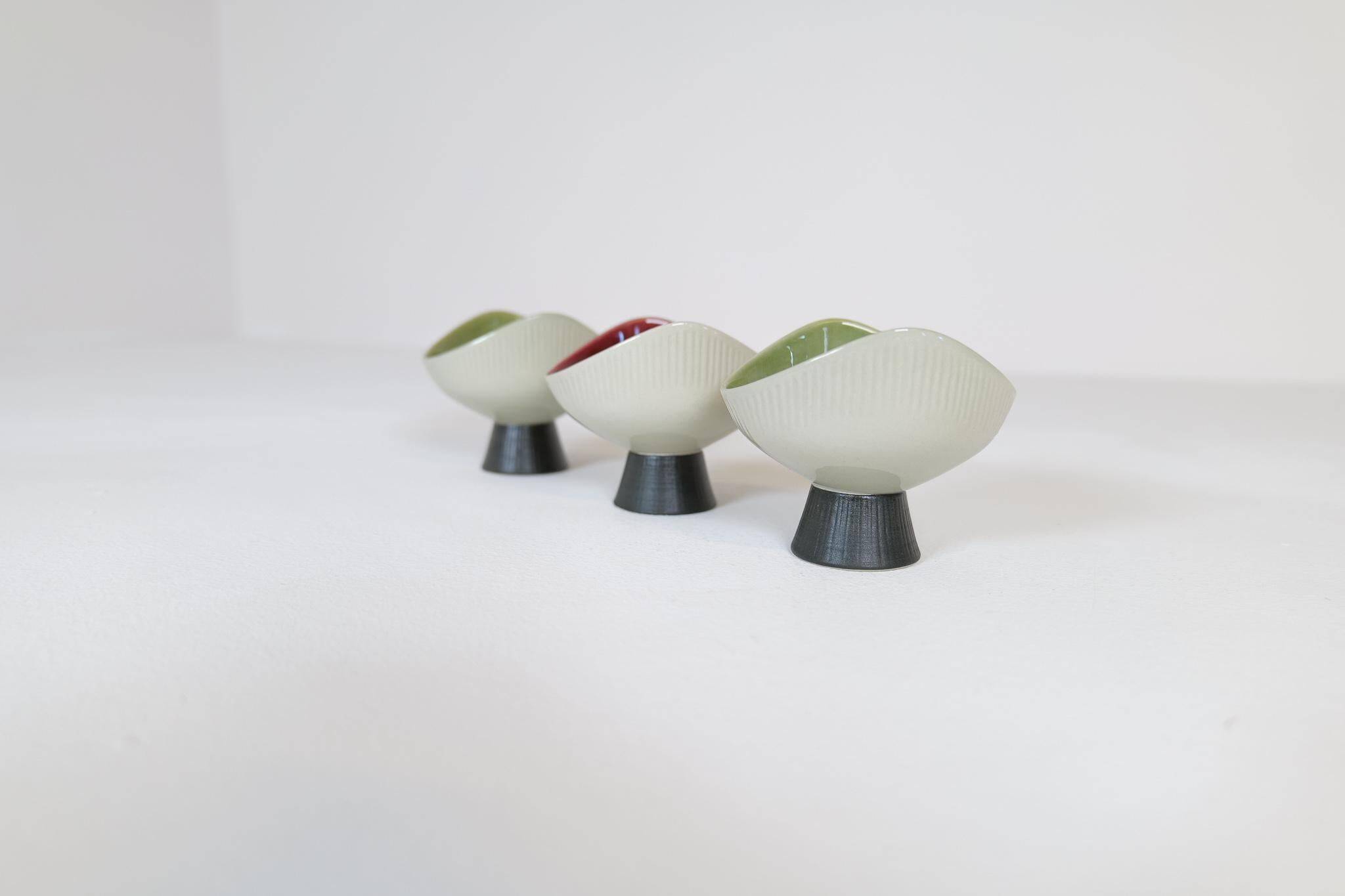 Mid-century modern set of 3 Bahia bowls by Carl-Harry Stålhane, Rörstrand, Sweden.