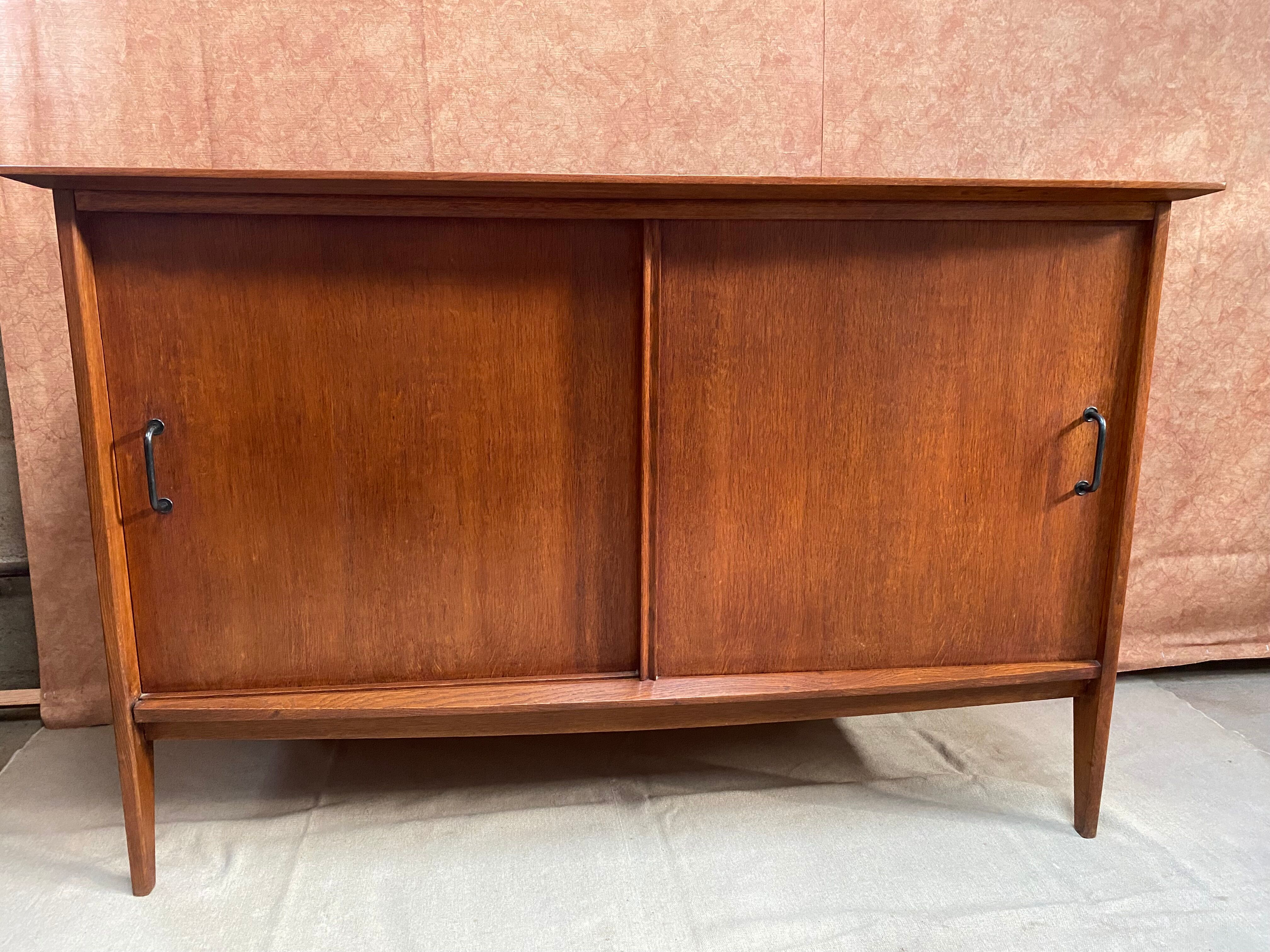 Low sideboard with two sliding doors, vintage 1950