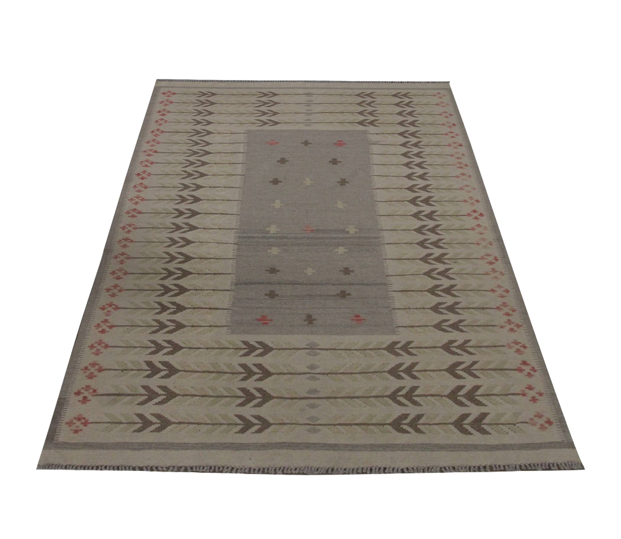 Tapis Kilim marron kaki, tapis tissé plat en laine de style scandinave