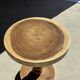 Coffee table in solid suar with central leg and spheres H56.5 D55.5