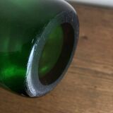 1950s Médicis vase, large Art Deco with handles, made of green blown glass.