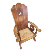 Fauteuil à dossier haut / monastère / siège en jonc des années 1950