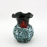 Small corolla vase in black, red and white Fat Lava ceramic - Panassidi Vallauris France - vintage