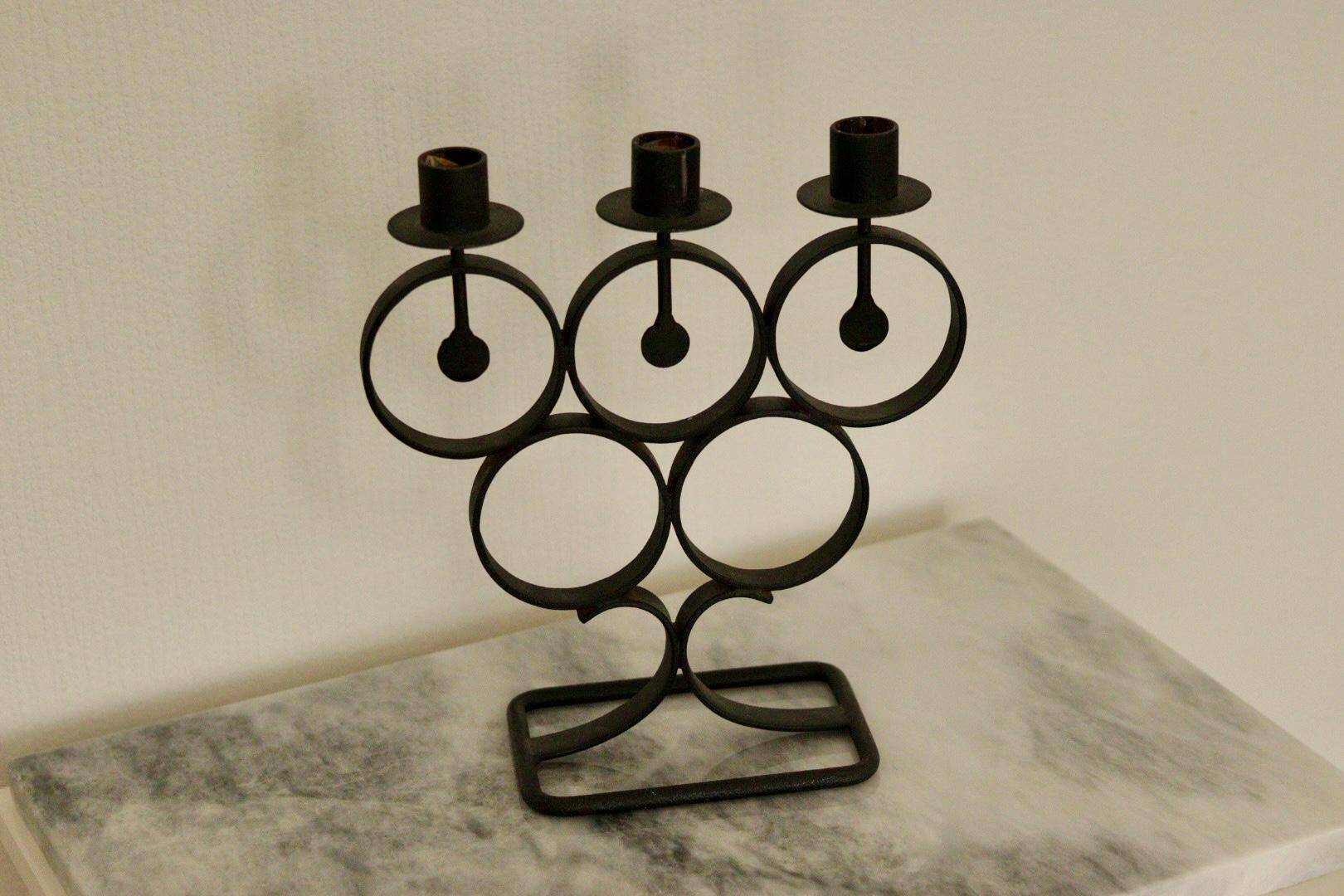 Vintage metal candelabrum with black coating
