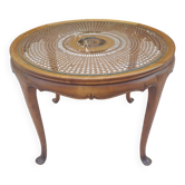Guéridon, table d'appoint en bois et cannage style Chippendale