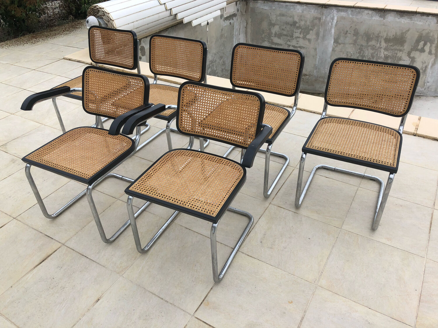 Suite of 6 chairs and armchairs Marcel Breuer B32 B64