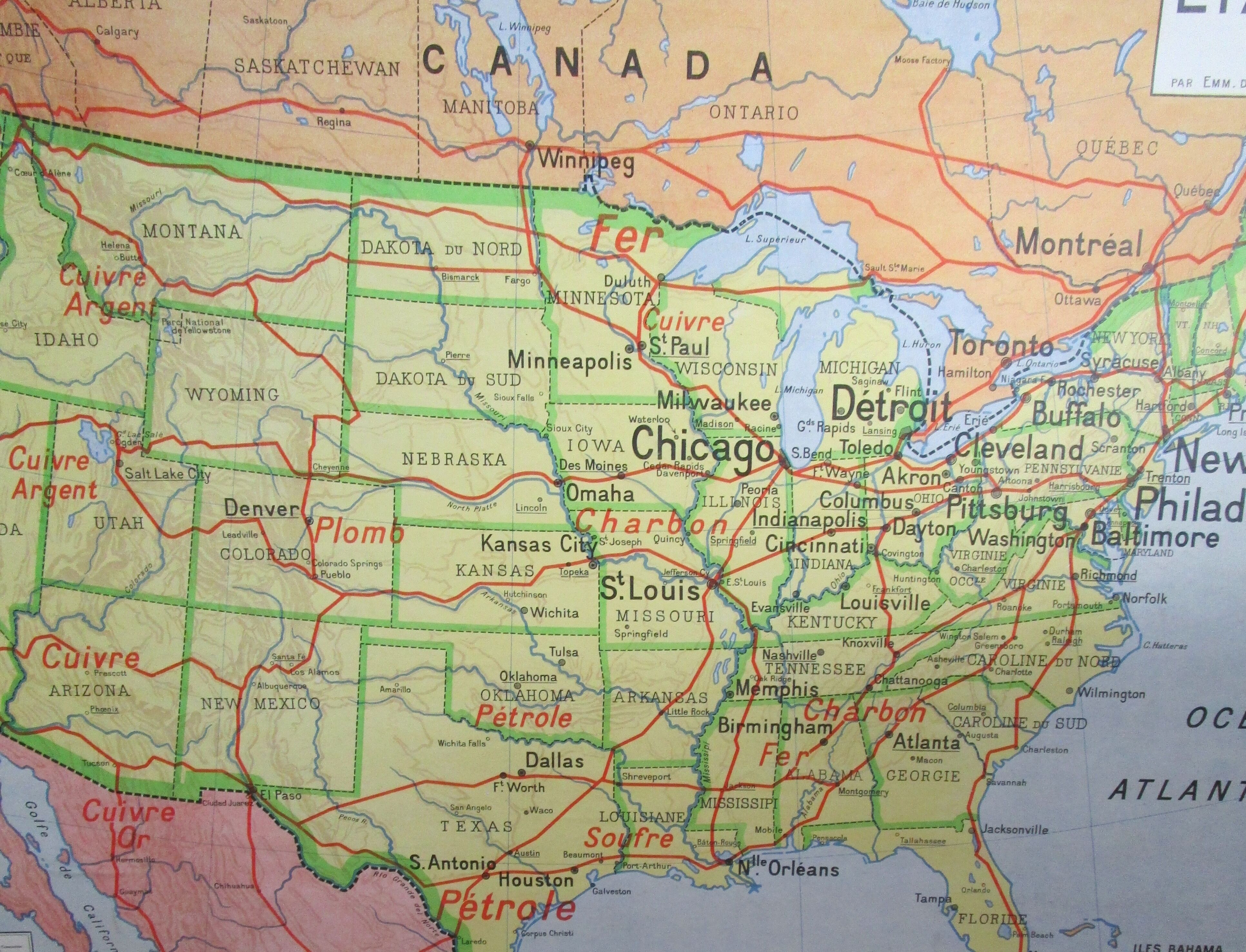 School map United States Vidal Lablache 60's