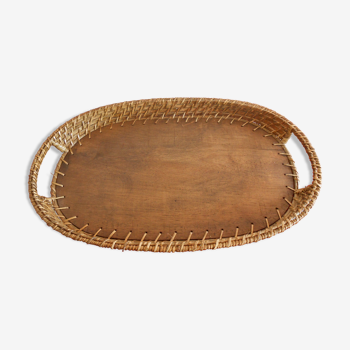 Wood and rattan tray