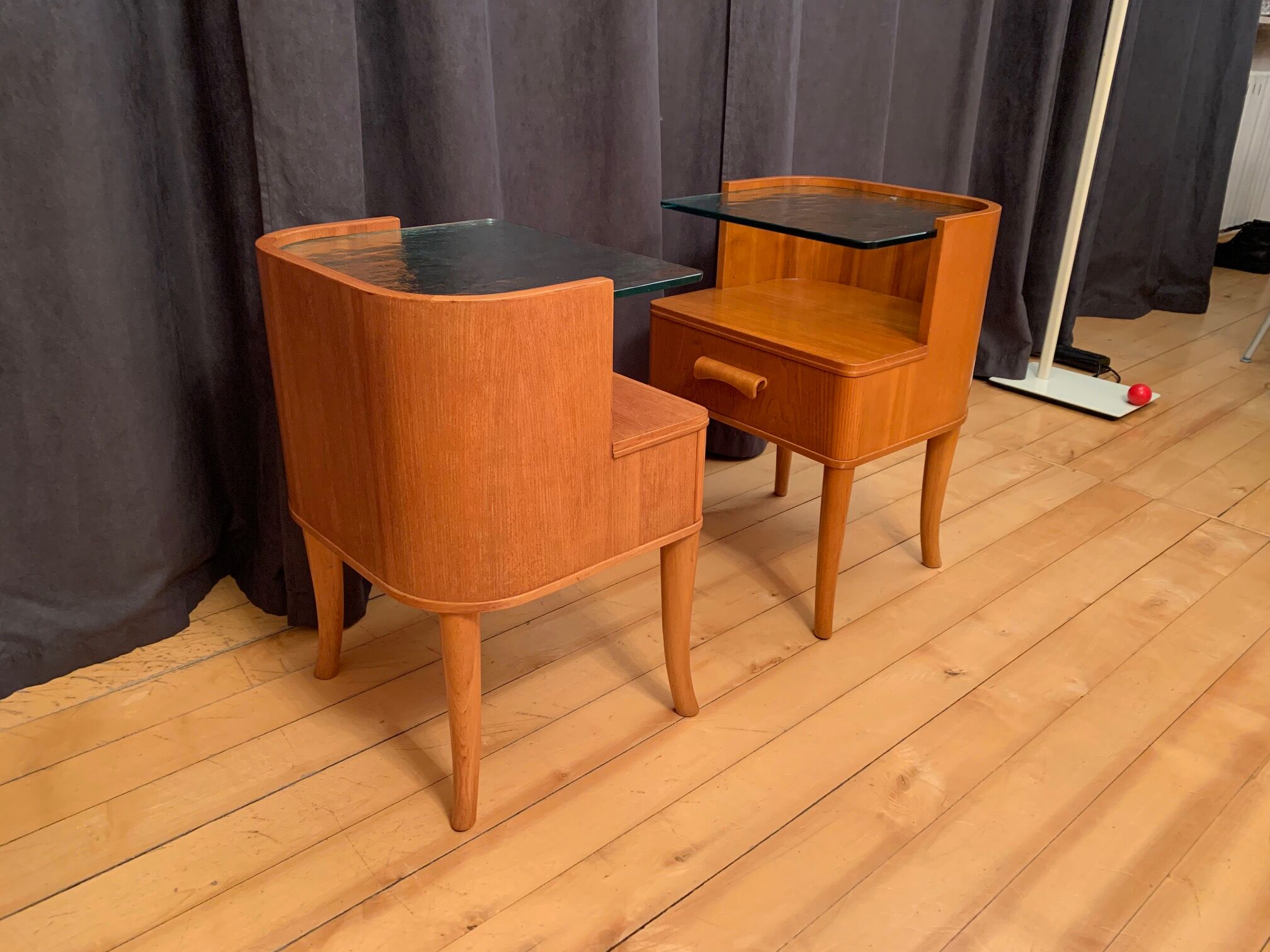 A pair of bedside tables by Axel Larsson, Bodafors, Sweden, 1940s.
