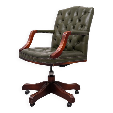 Chesterfield Green tufted Leather desk chair by Wade England 1960s