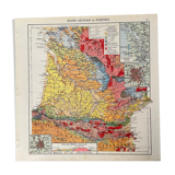 Old map of the Nouvelle-Aquitaine and Pyrenees region from 1945