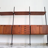 Bookcase in slab wood and black metal, Italy 50s