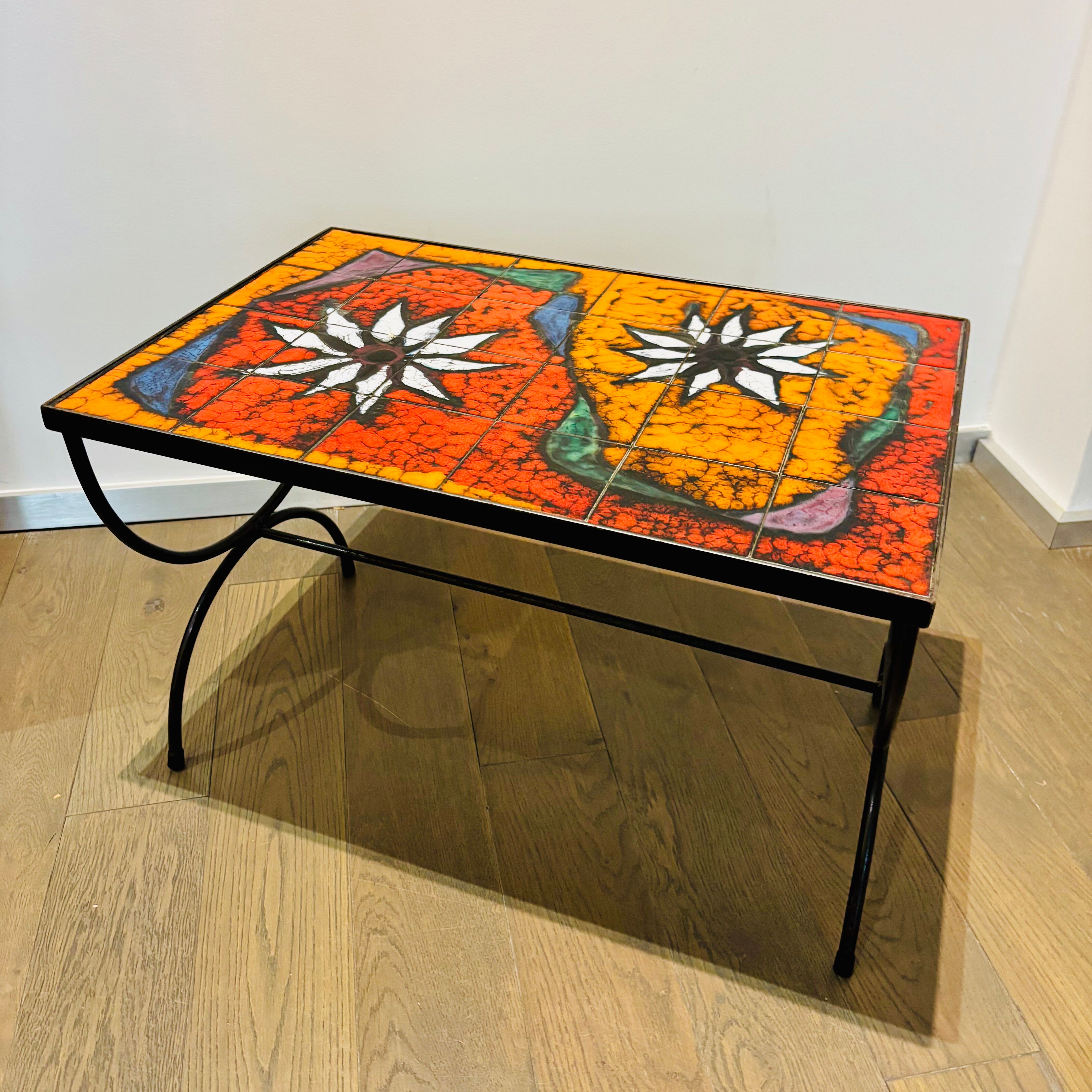 Coffee table / side table ceramic and wrought iron