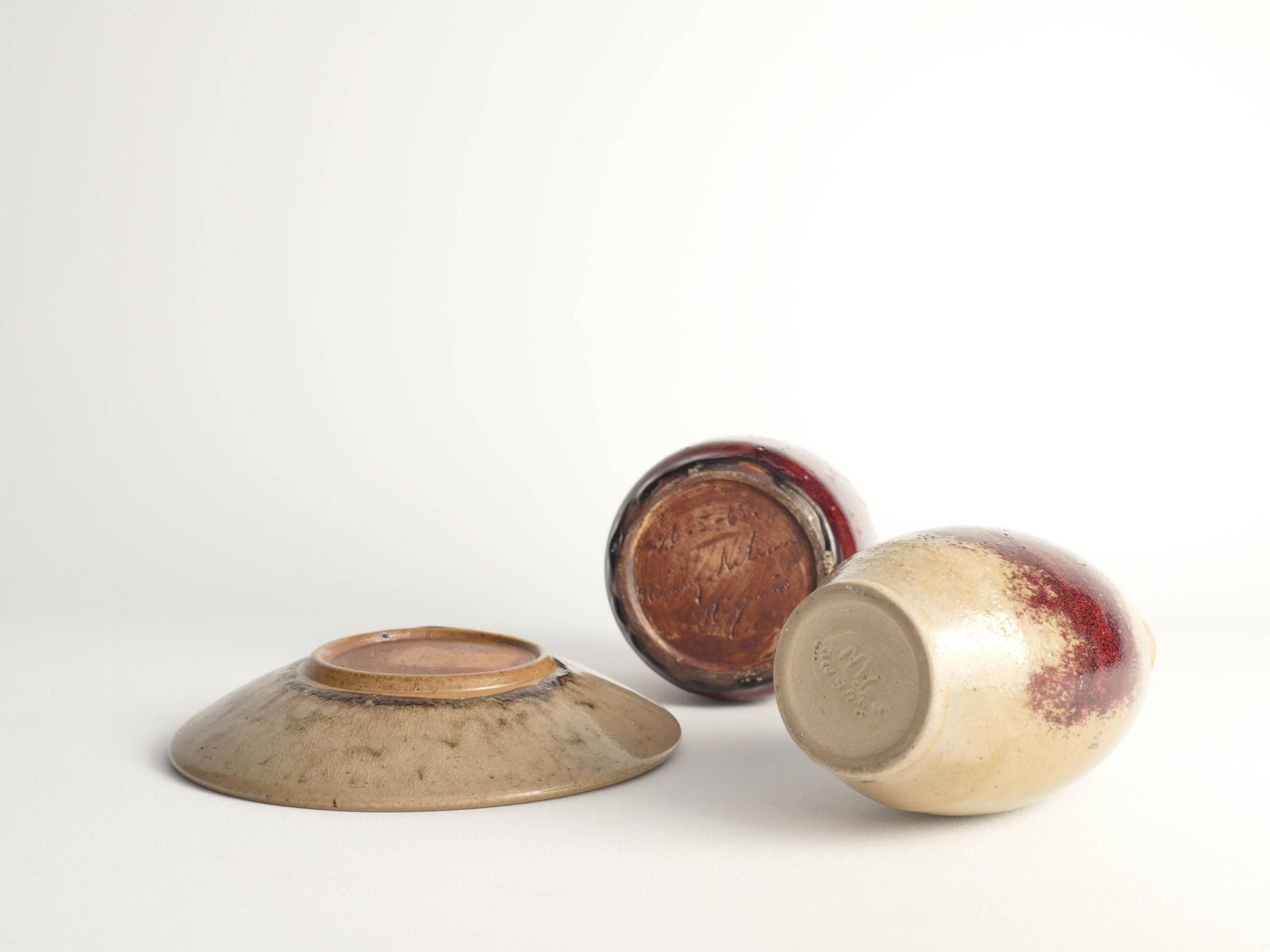 Unique Oxblood Glazed Stoneware Pieces, By Henning Nilsson, Set of 3