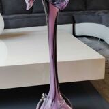 Elegant Large vase, Murano/Italy. Floral/Calla shape collar. Decorated with scrolls/lilac/plum waves. High 43 cm