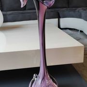 Elegant Large vase, Murano/Italy. Floral/Calla shape collar. Decorated with scrolls/lilac/plum waves. High 43 cm
