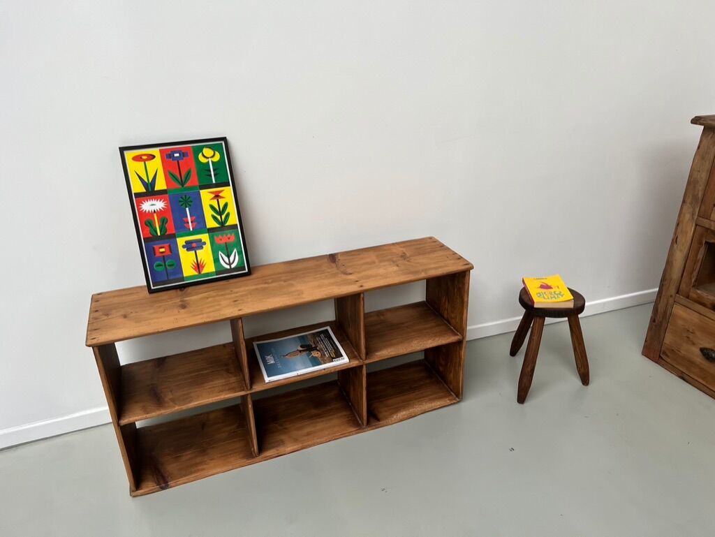 Antique pine storage cabinet with lockers