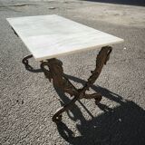 Cast iron and marble swan neck coffee table