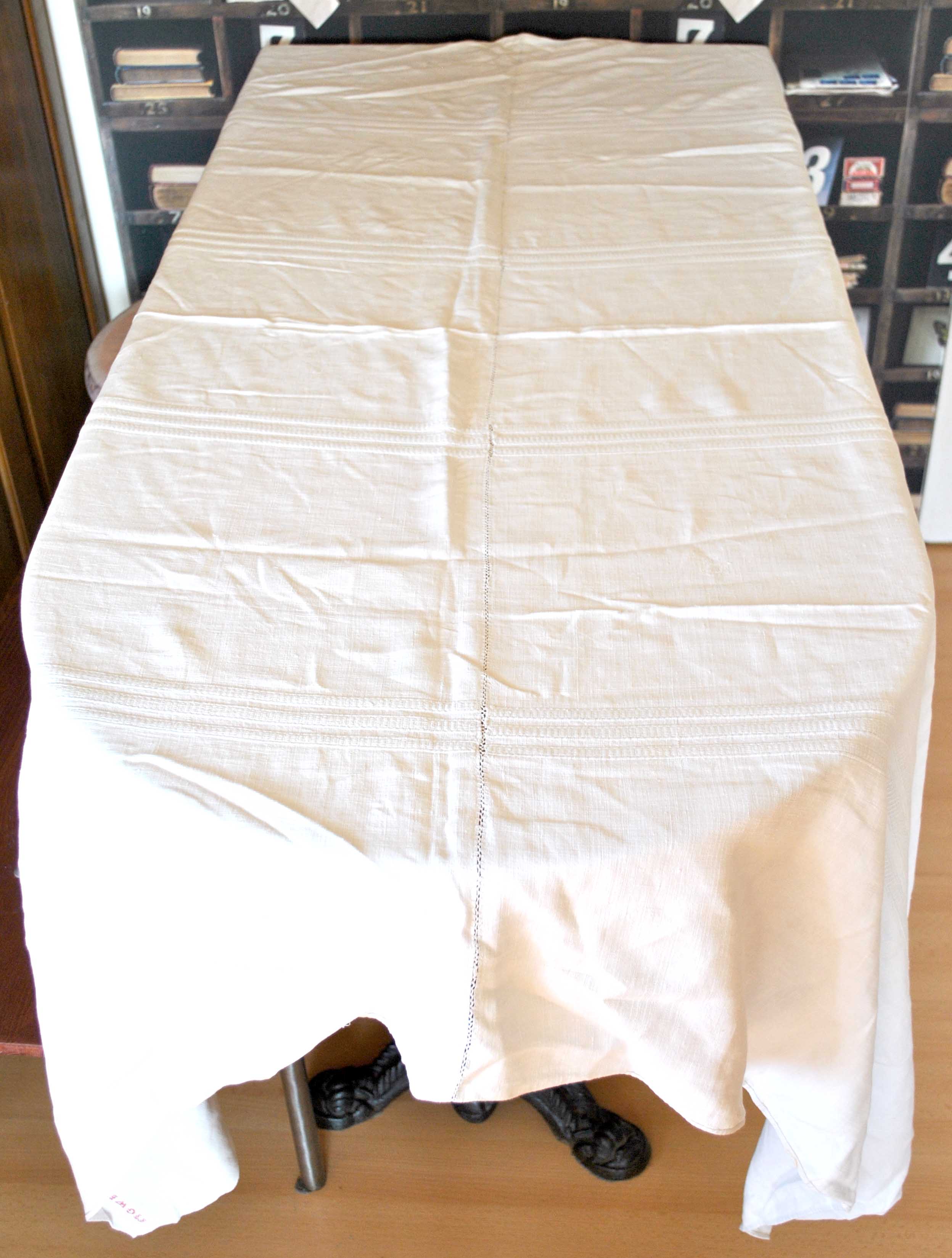 Woven linen country tablecloth - old square tablecloth 160x160 *B3*