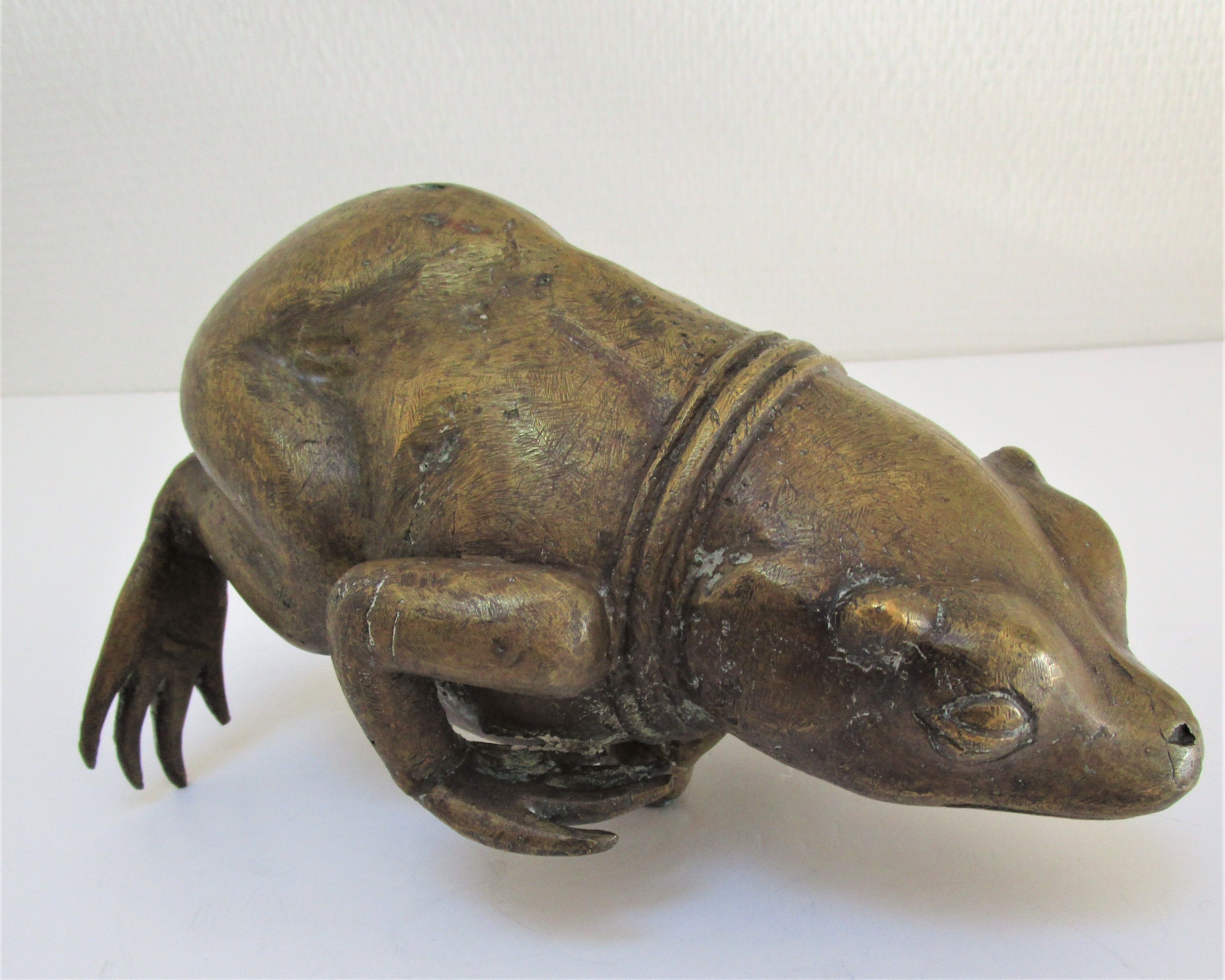 Vintage patinated brass sculptural frog 50-60s