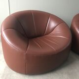 Pair of Pumpkin armchairs by Pierre Paulin in leather