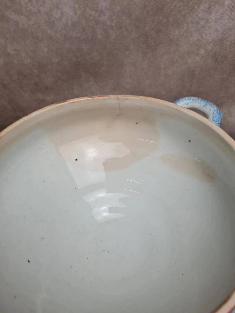 Antique Gien soup tureen with blue thistle decoration, ironstone.