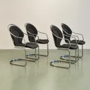 Set of four chrome cantilever dining chairs, 1970s