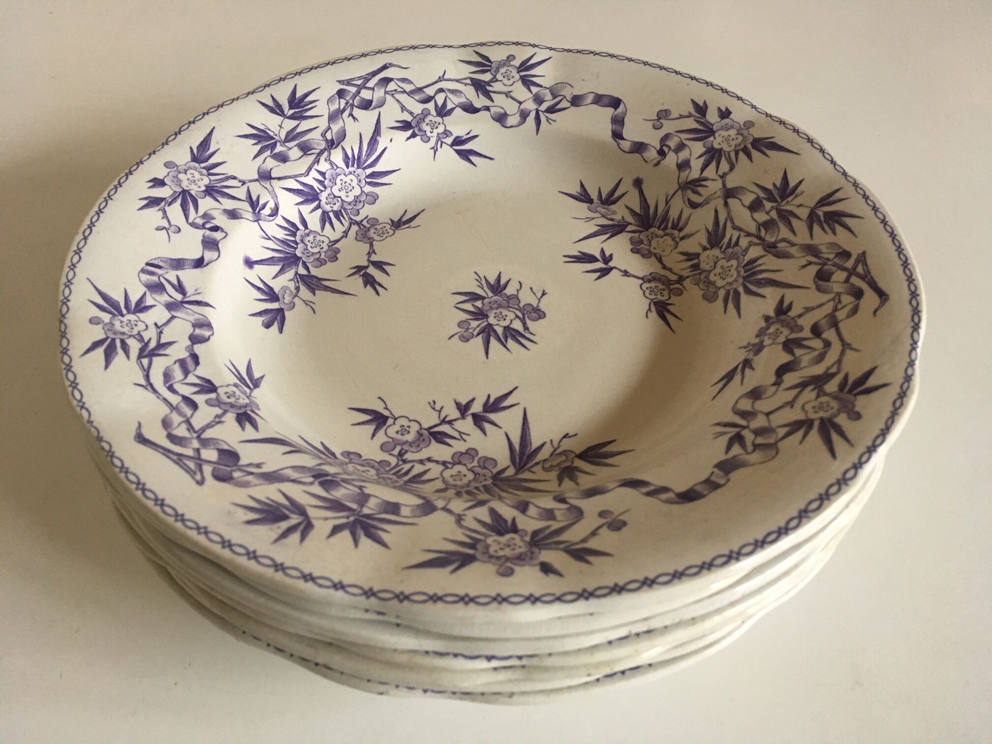 Set of 7 soup plates earthenware of Sarreguemines circa 1870 décor thorns