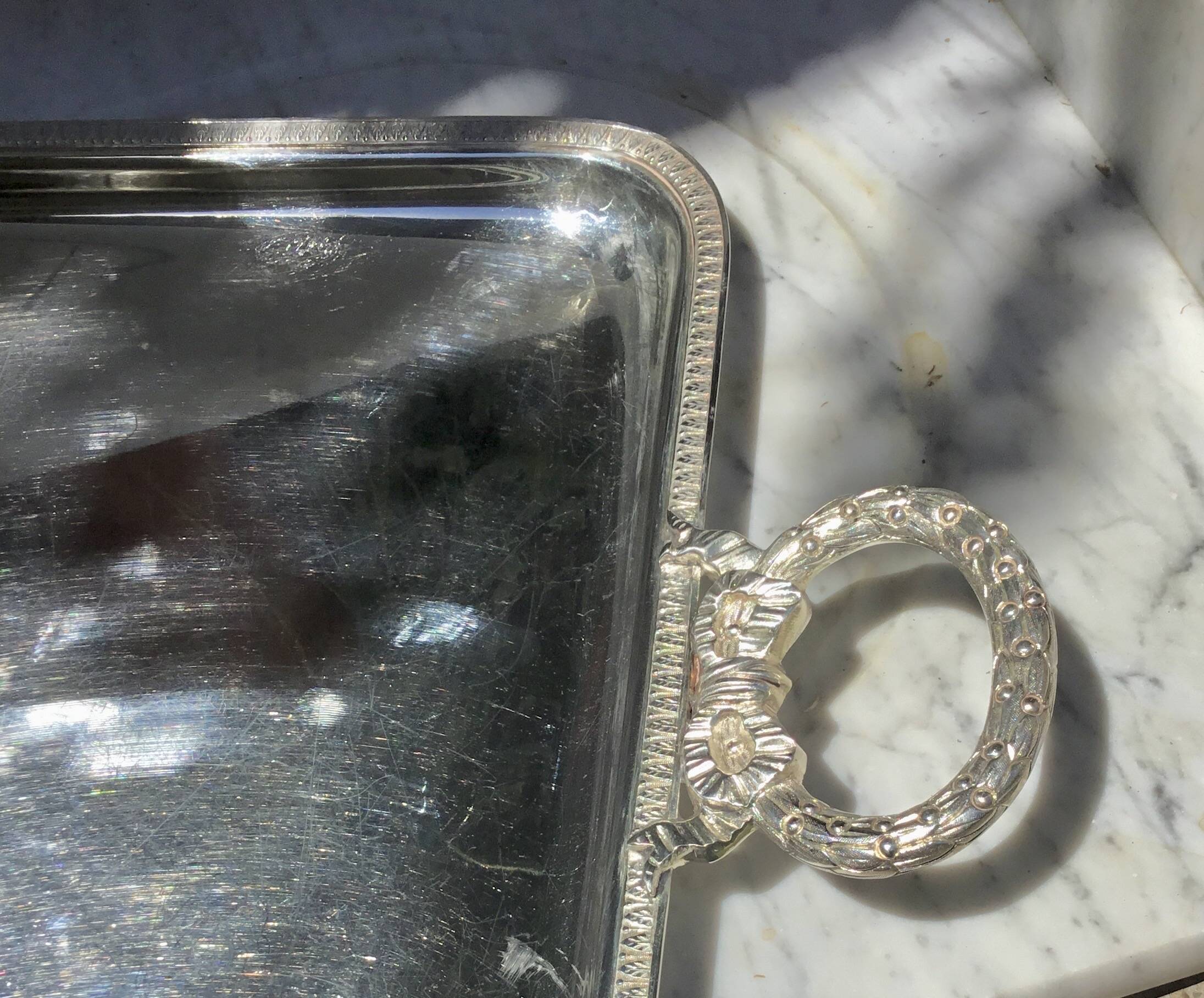 Silver-plated service tray in the style of Louis XVI.