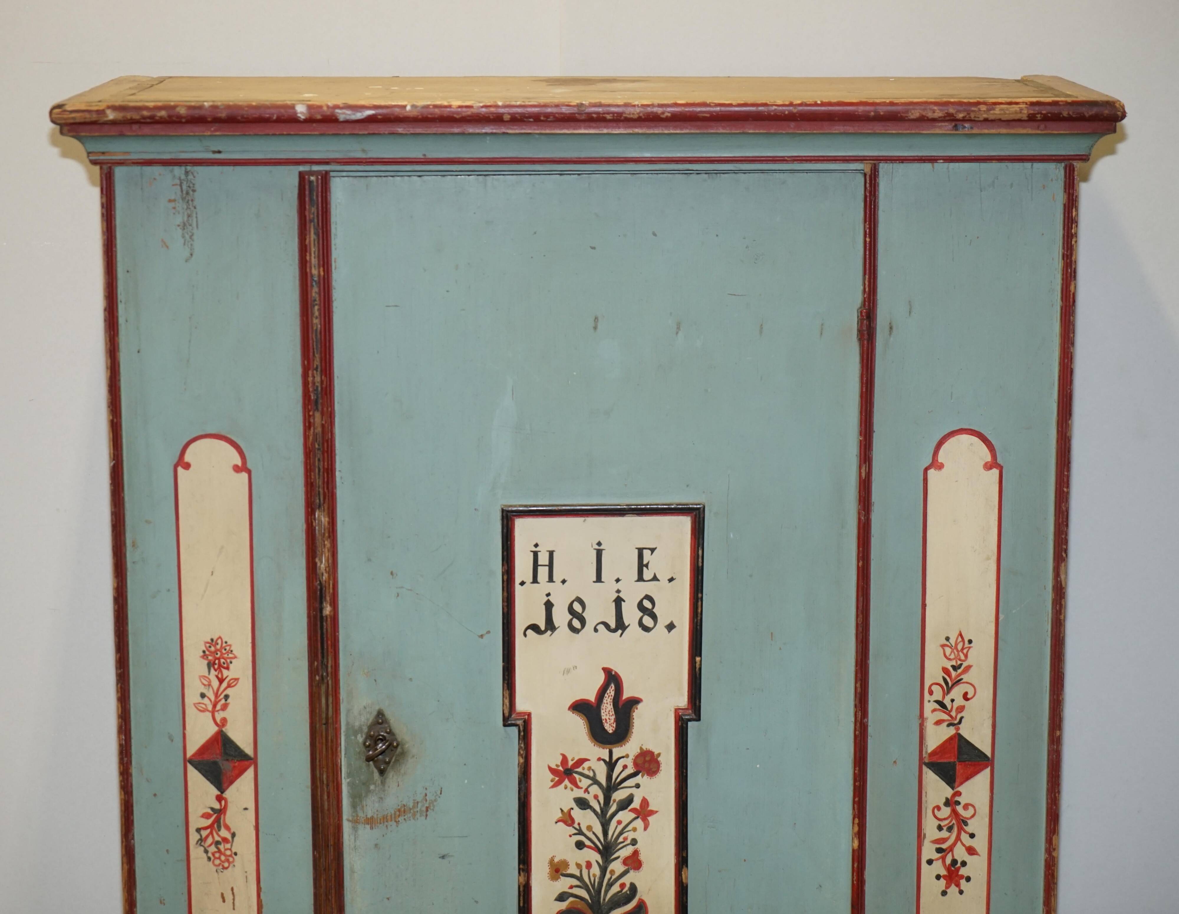 Antique German wedding armoire, hand-painted, 1818.