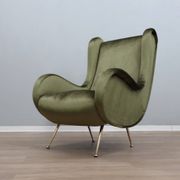 1950s Italian armchair Senior Zanuso style green velvet
