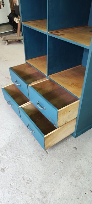 Old workshop furniture four drawers original blue patina