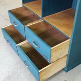 Meuble d'atelier quatre tiroirs patine bleue d'origine